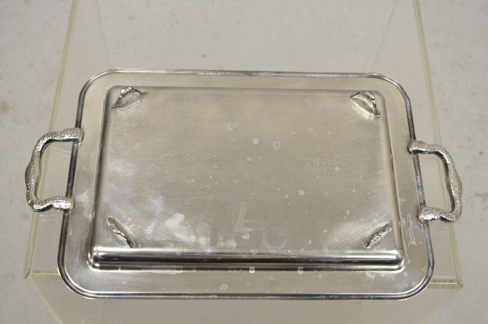 Vintage Leonard Small Silver Plated Twin Handle Serving Platter Tray For Sale 2