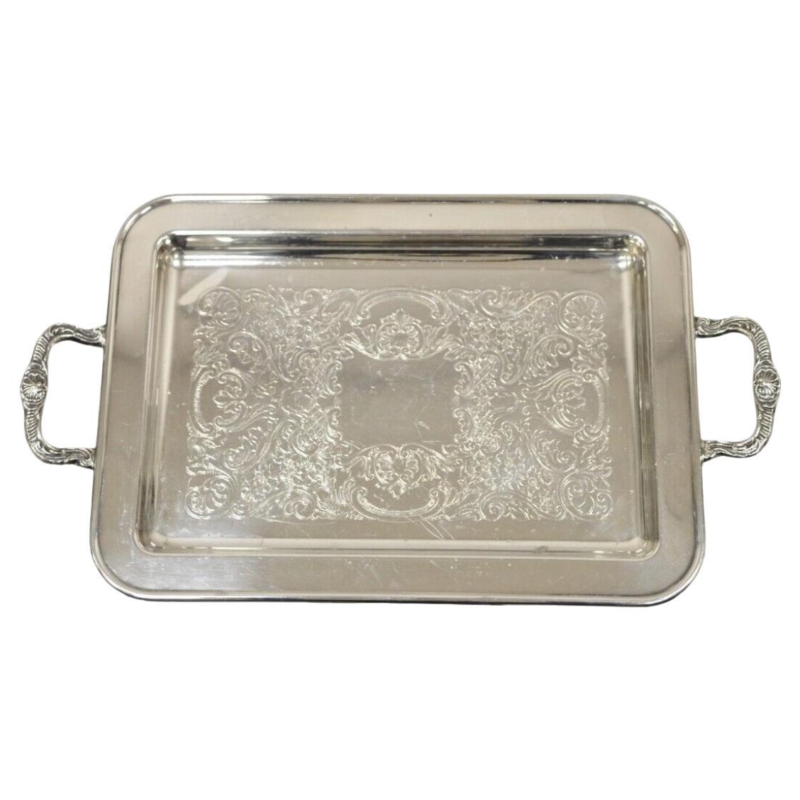 Vintage Leonard Small Silver Plated Twin Handle Serving Platter Tray For Sale