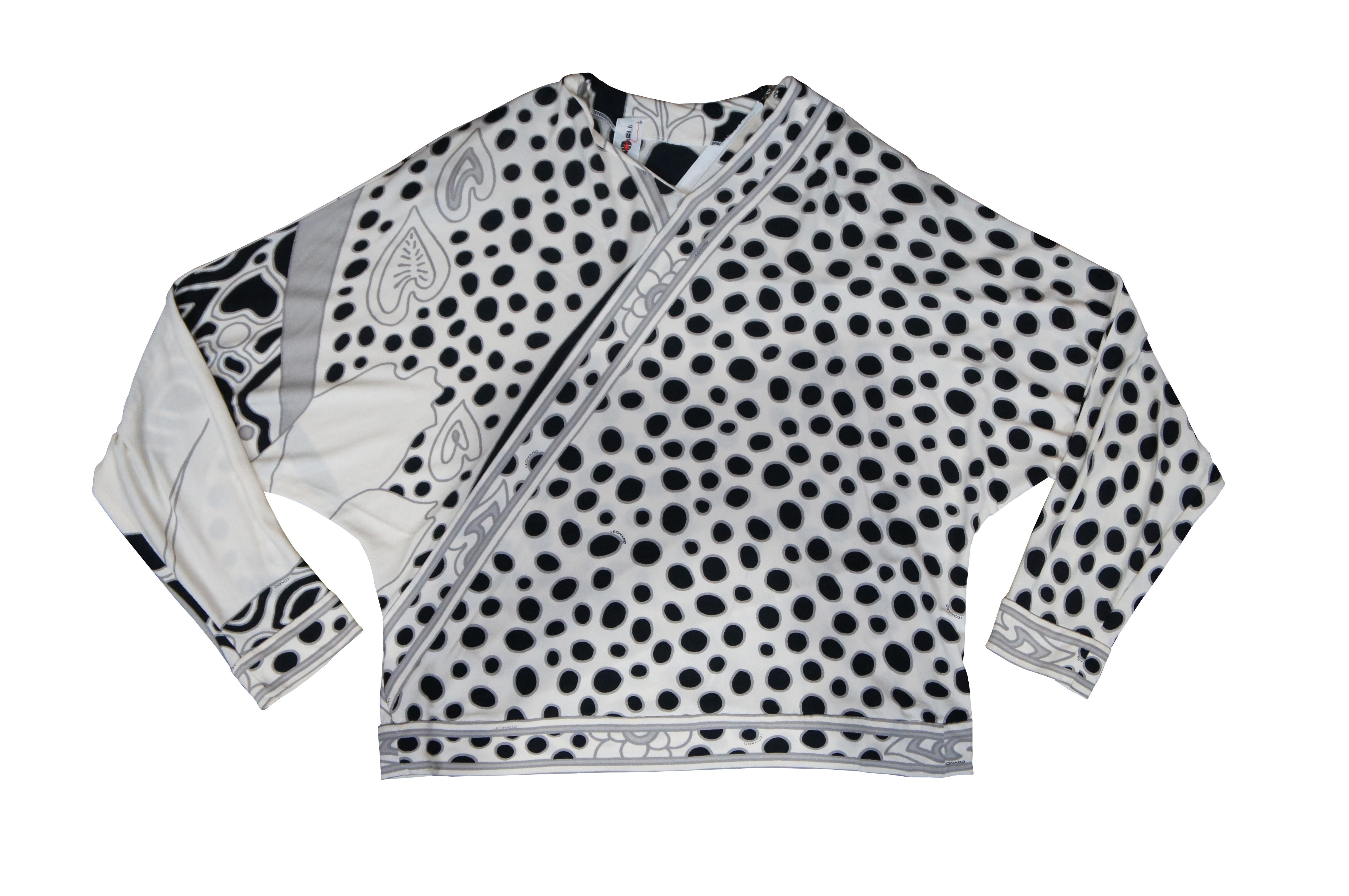 Leonard Studio Paris, Vintage, schwarz-weiße, gepunktete Bluse mit Reißverschluss, Frankreich (Moderne) im Angebot