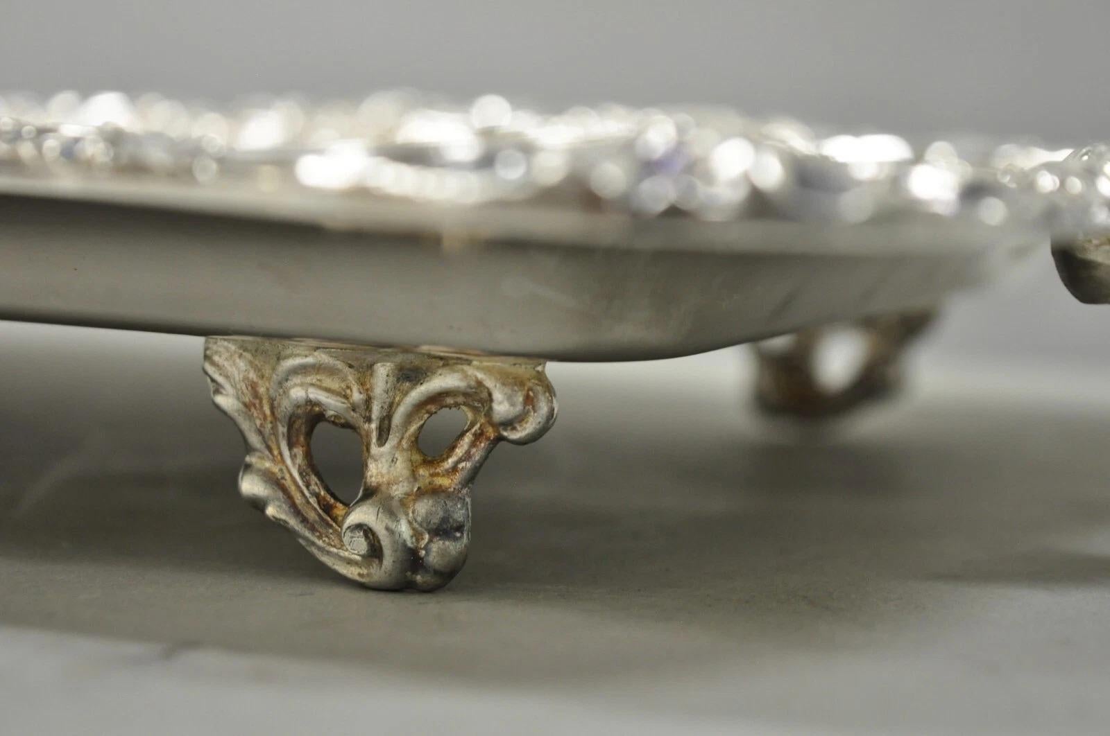 Vintage Leonard Victorian Ornate Silver Plated Narrow Trinket Dish Bar Tray For Sale 5