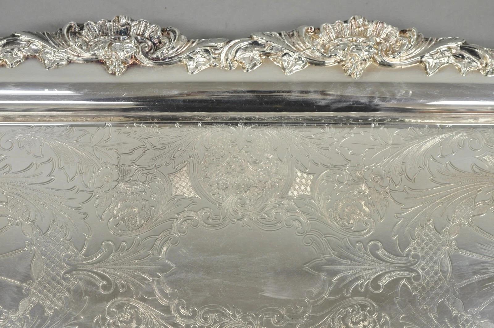 Vintage Leonard Victorian Ornate Silver Plated Narrow Trinket Dish Bar Tray For Sale 6