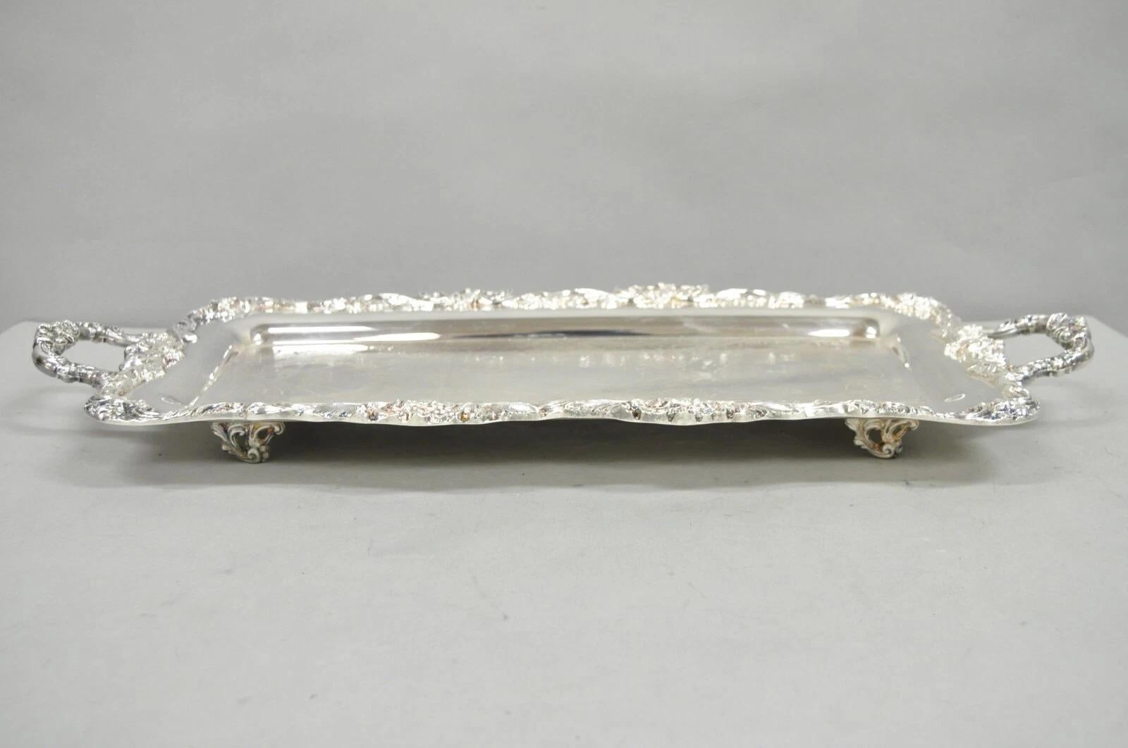Vintage Leonard Victorian Ornate Silver Plated Narrow Trinket Dish Bar Tray For Sale 7