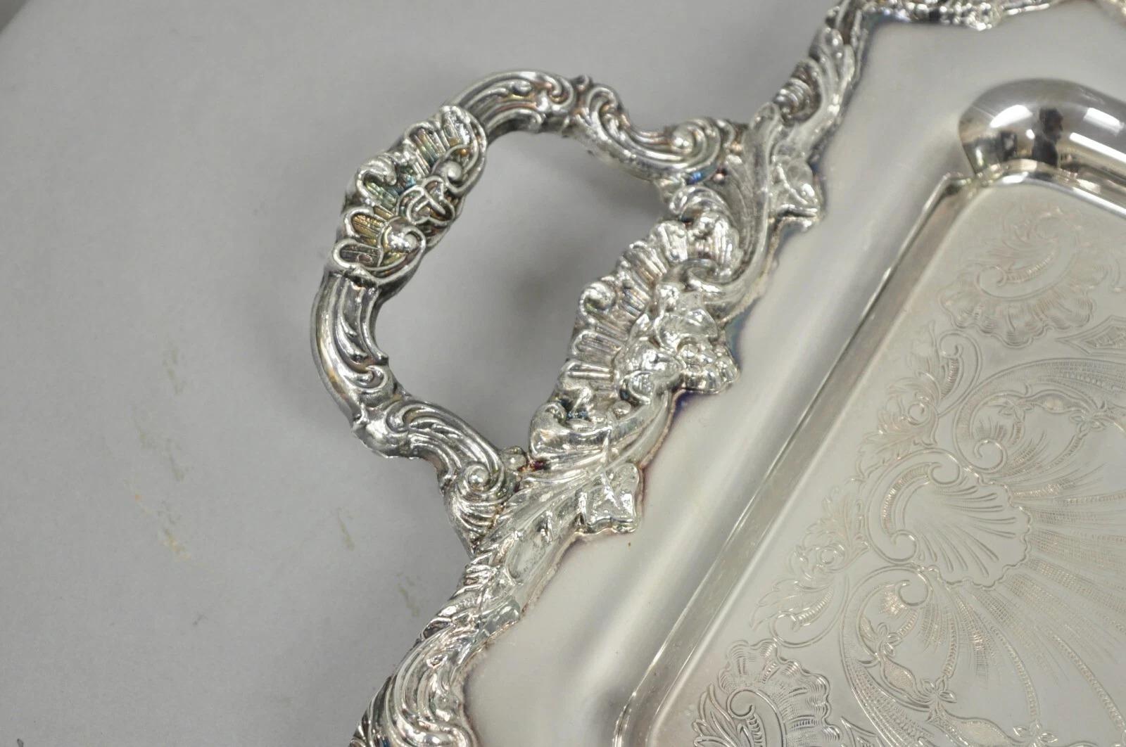 Unknown Vintage Leonard Victorian Ornate Silver Plated Narrow Trinket Dish Bar Tray For Sale