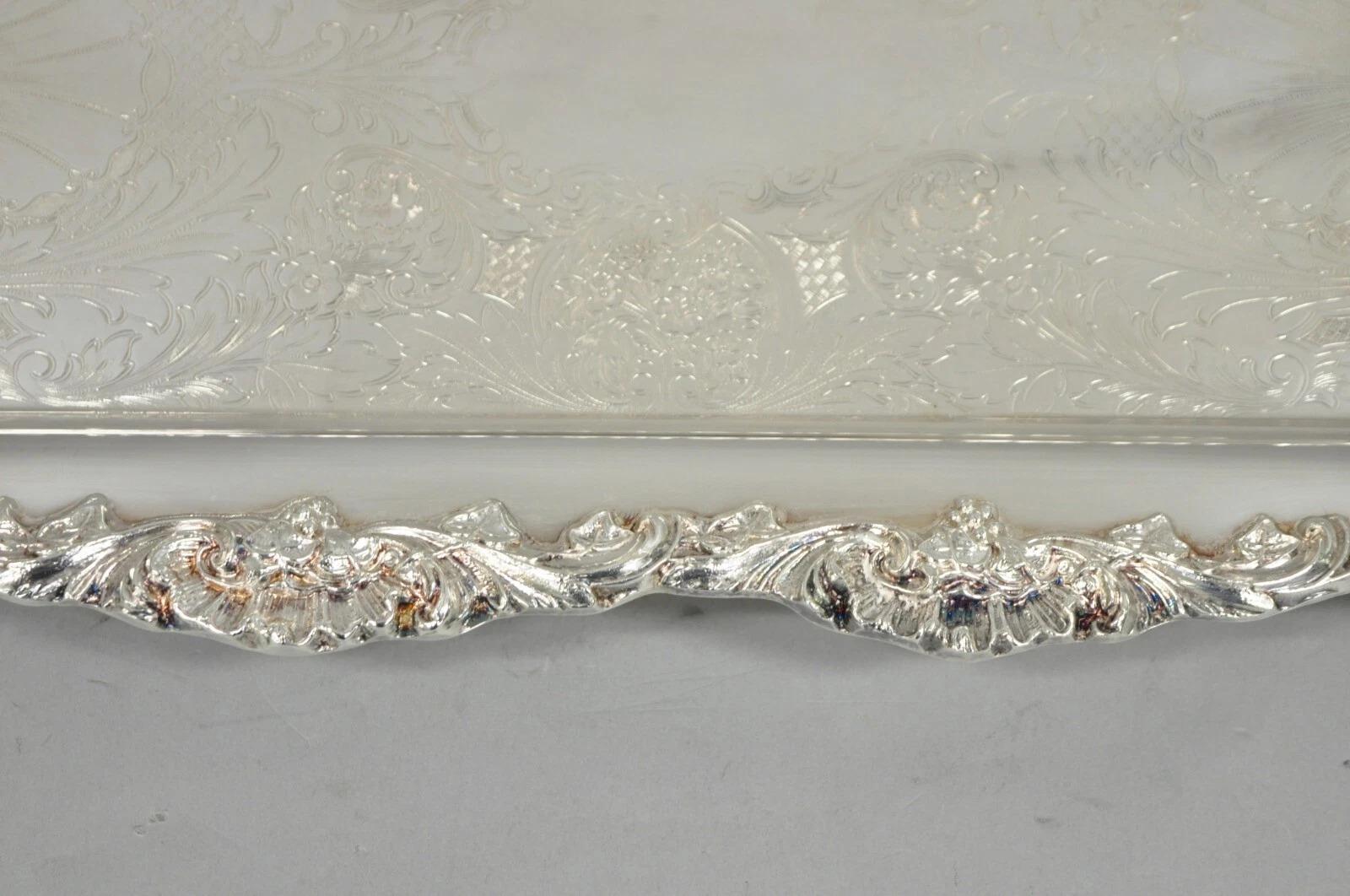Vintage Leonard Victorian Ornate Silver Plated Narrow Trinket Dish Bar Tray For Sale 2