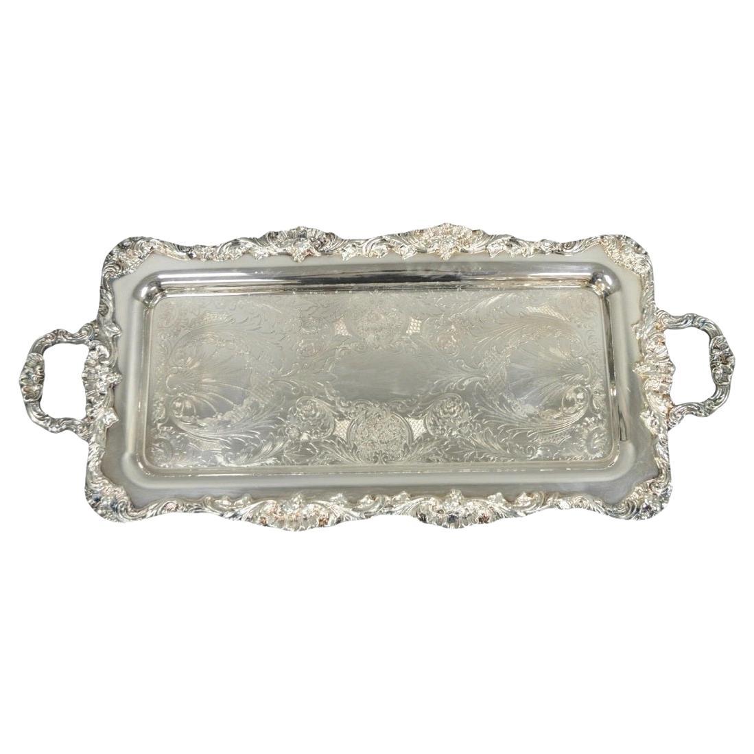 Vintage Leonard Victorian Ornate Silver Plated Narrow Trinket Dish Bar Tray