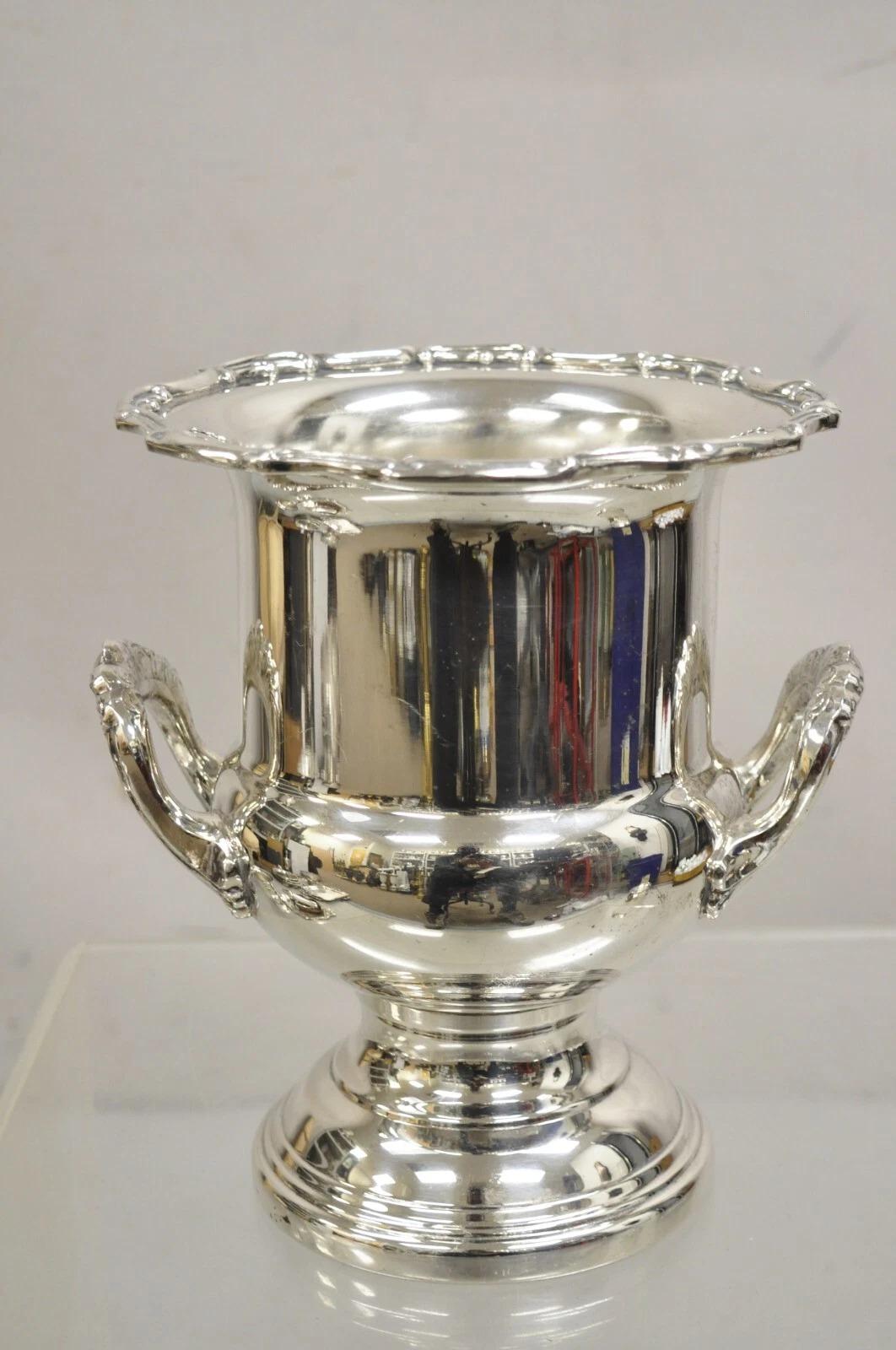 Vintage A. Silver Coppa trofeo placcata d'argento Secchiello per ghiaccio refrigerante per champagne in vendita 3