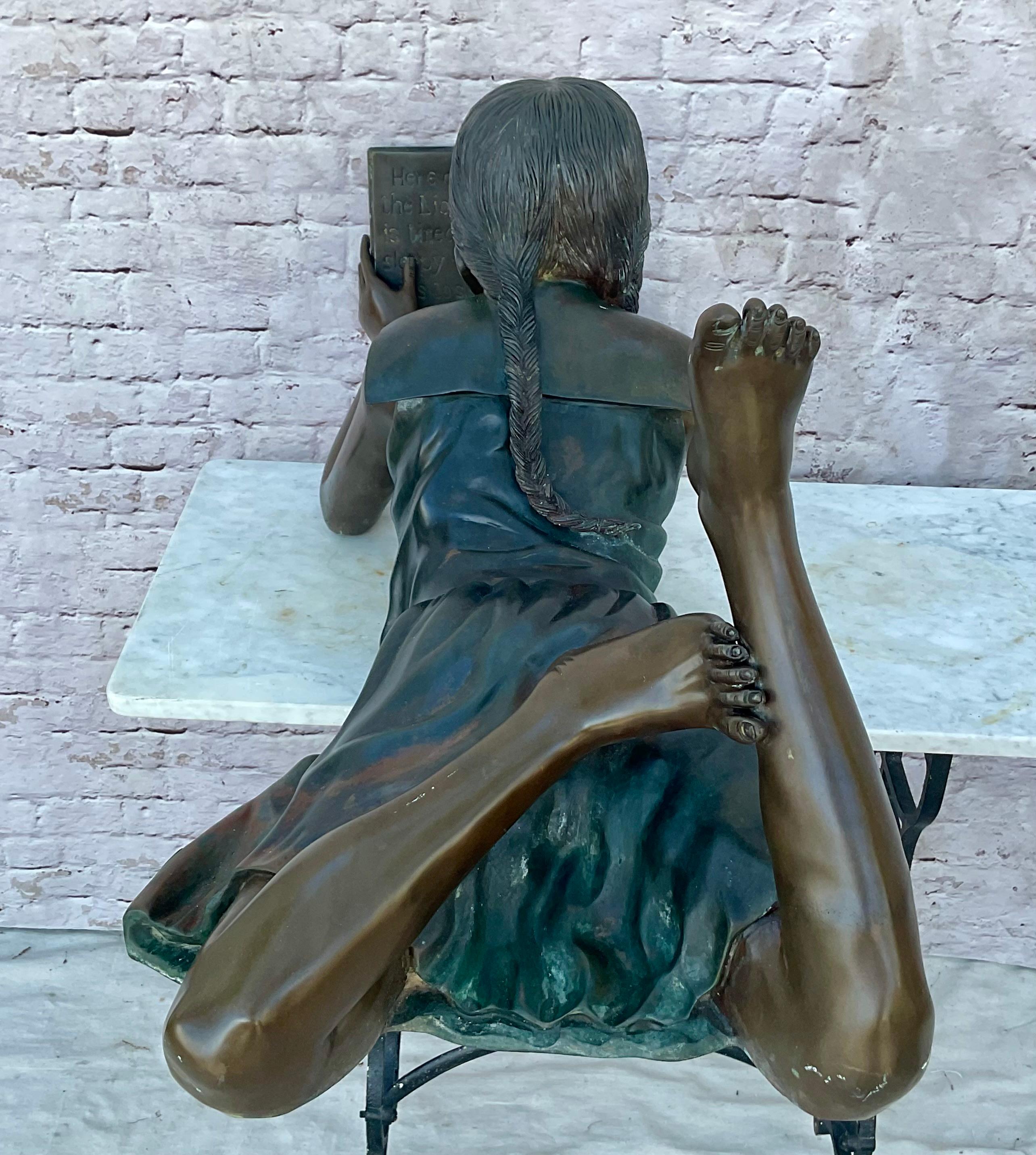 Vintage Leonardo Rossi Life-sized Bronze, Girl In Prone Position, Reading 2