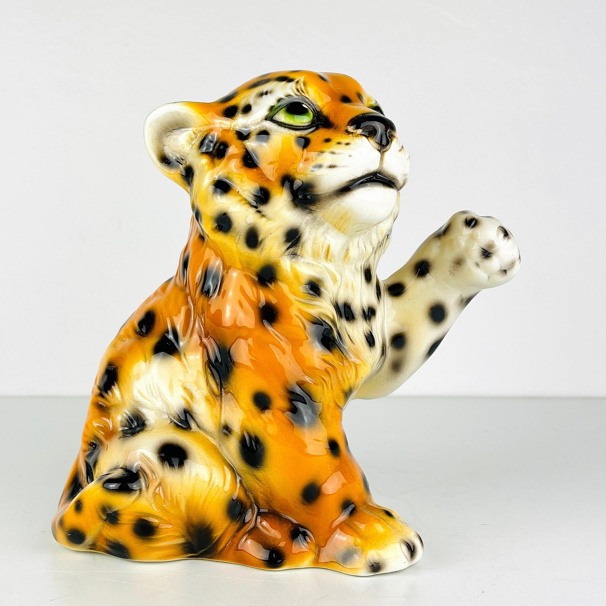 Mid-Century Modern Vintage Leopard Ceramic Sculpture, Italy, 1960s