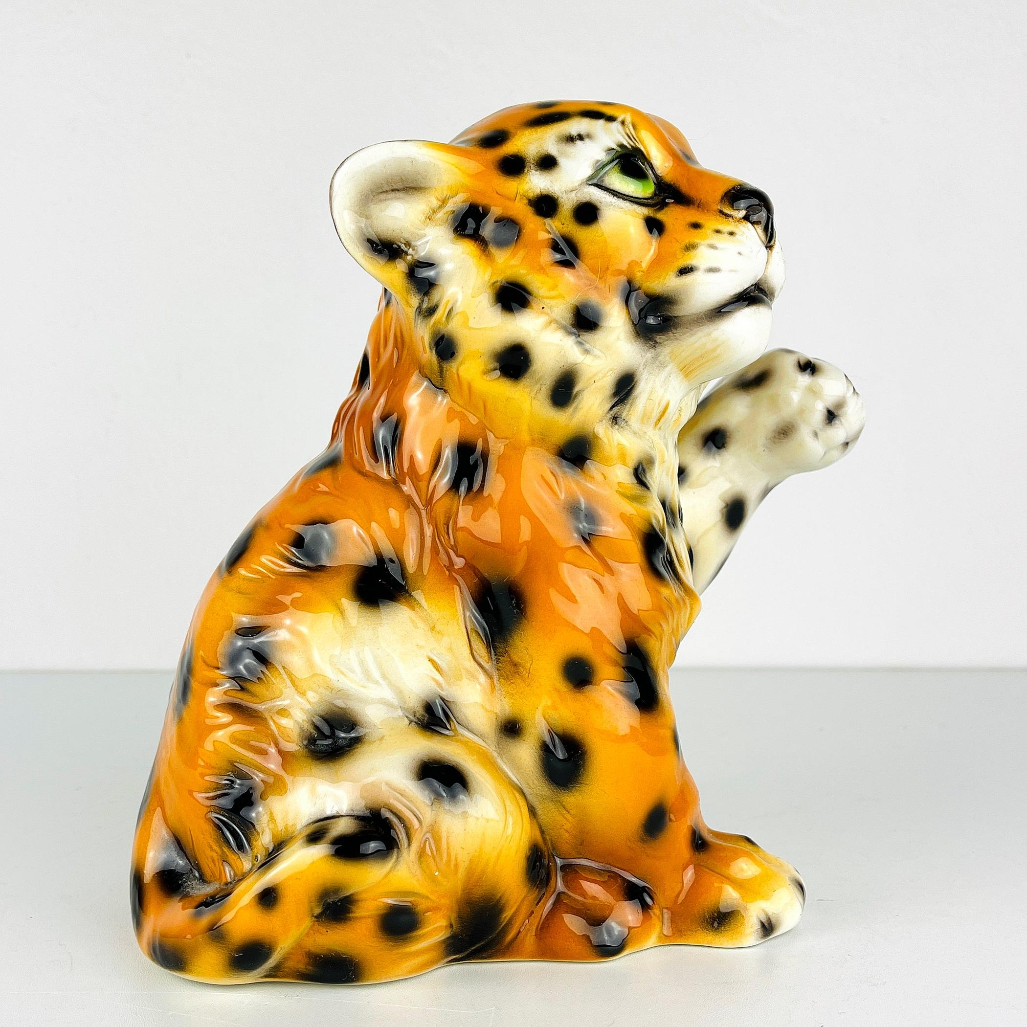 Italian Vintage Leopard Ceramic Sculpture, Italy, 1960s