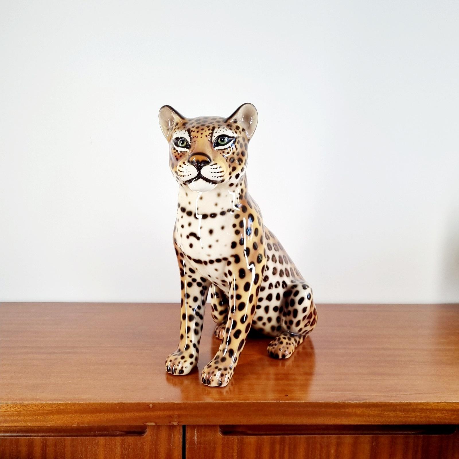 Vintage Leopard Ceramic Statue, Italy 70s 5