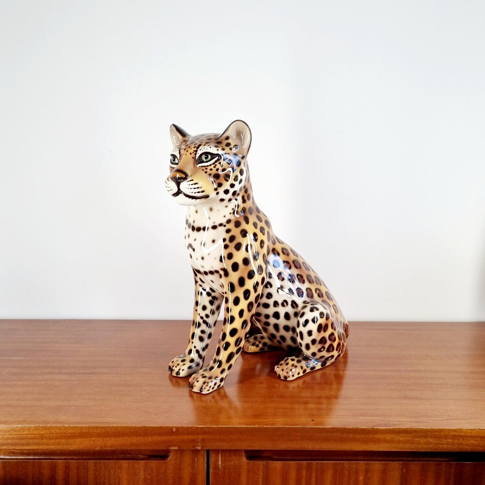 Vintage Leopard Ceramic Statue, Italy 70s 6