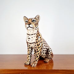Vintage Leopard Ceramic Statue, Italy 70s