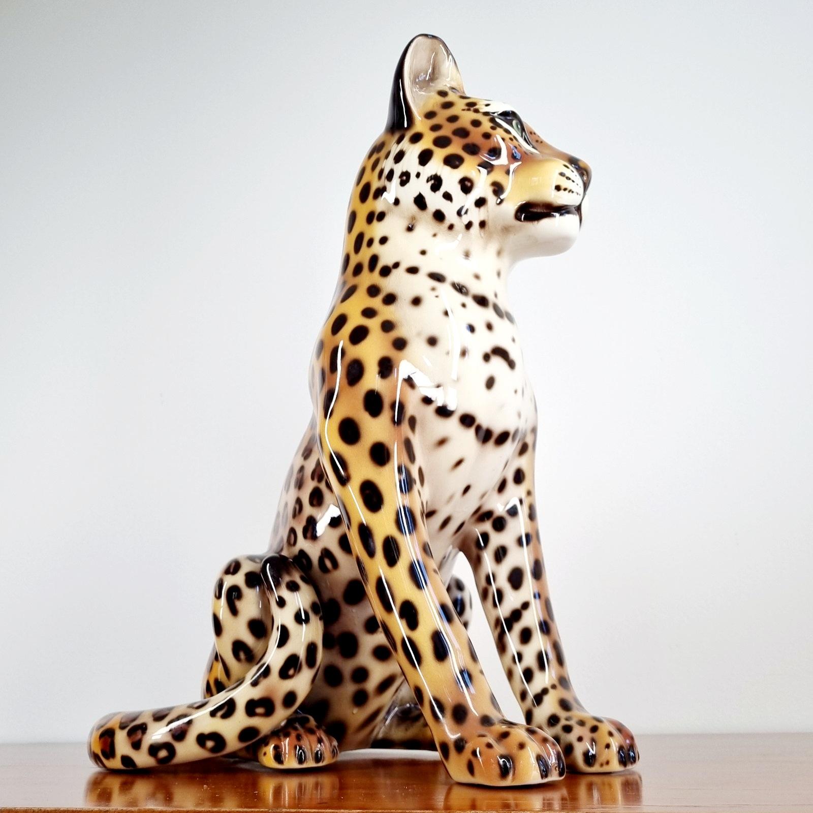 Italian Vintage Leopard Ceramic Statue, Italy 70s