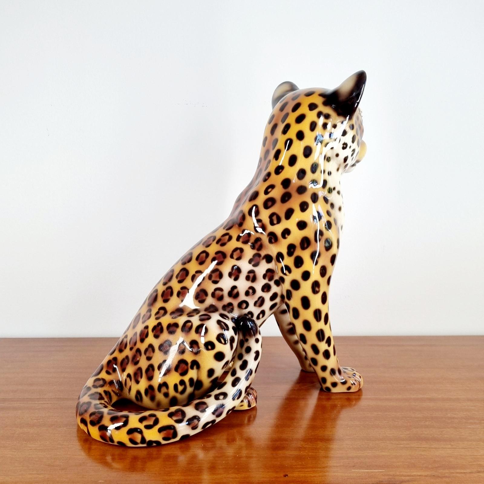 Vintage Leopard Ceramic Statue, Italy 70s In Excellent Condition In Lucija, SI