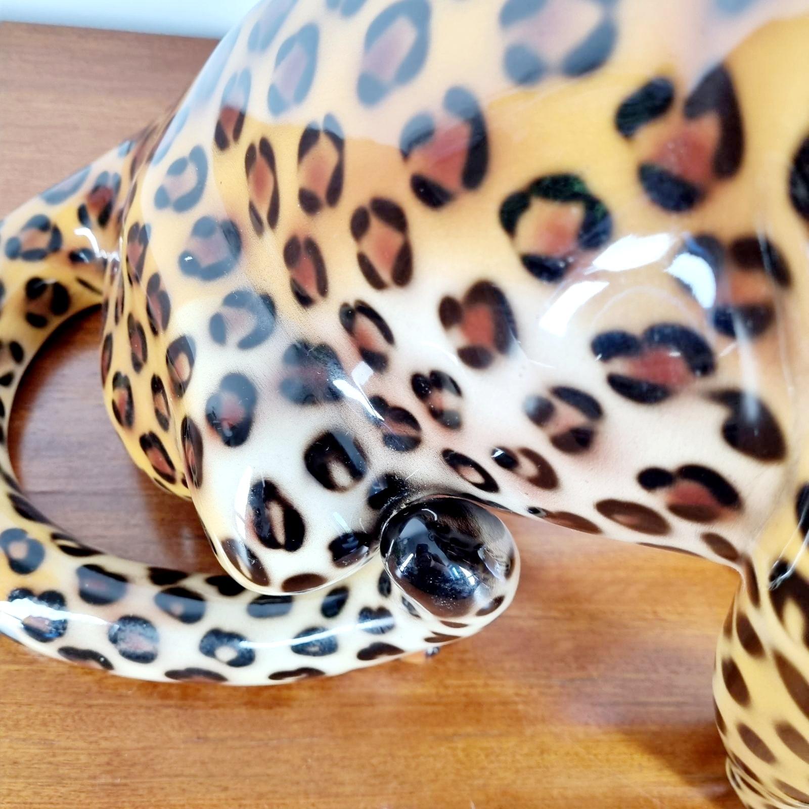Vintage Leopard Ceramic Statue, Italy 70s 1