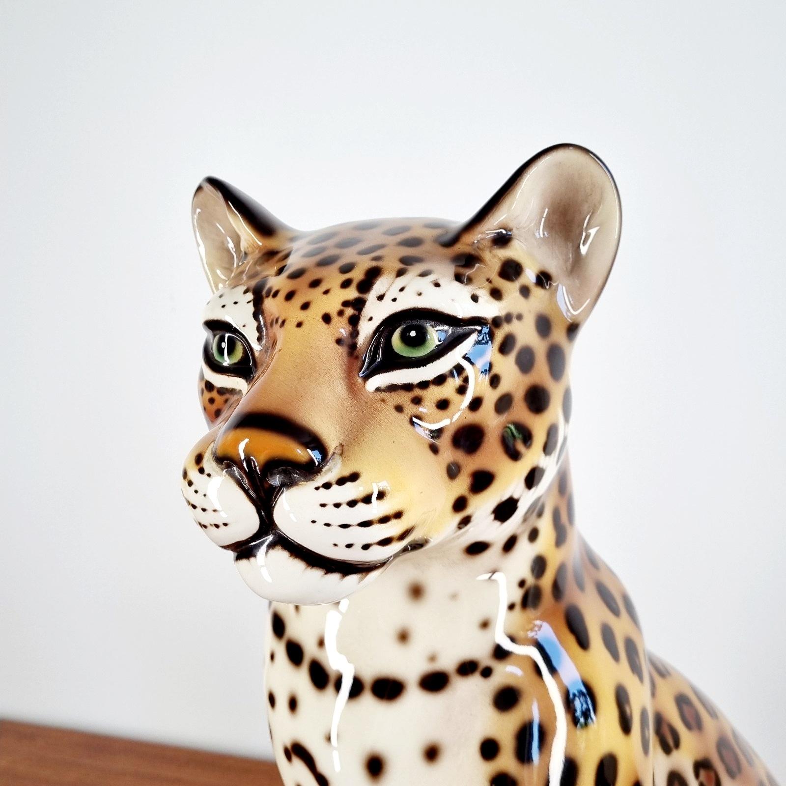 Vintage Leopard Ceramic Statue, Italy 70s 2