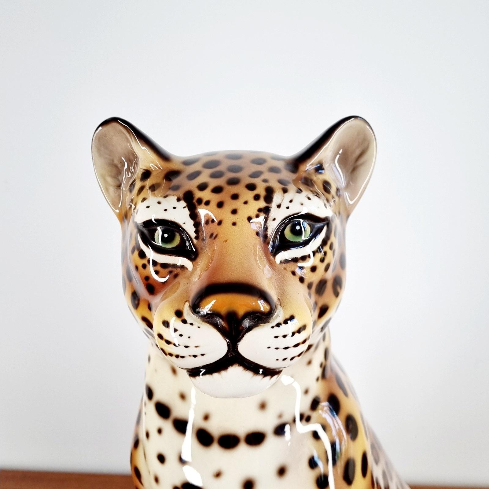 Vintage Leopard Ceramic Statue, Italy 70s 3