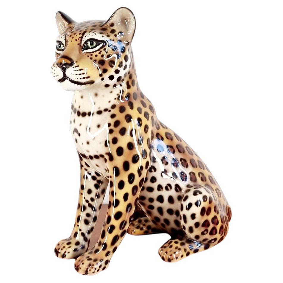 Vintage Leopard Ceramic Statue, Italy 70s