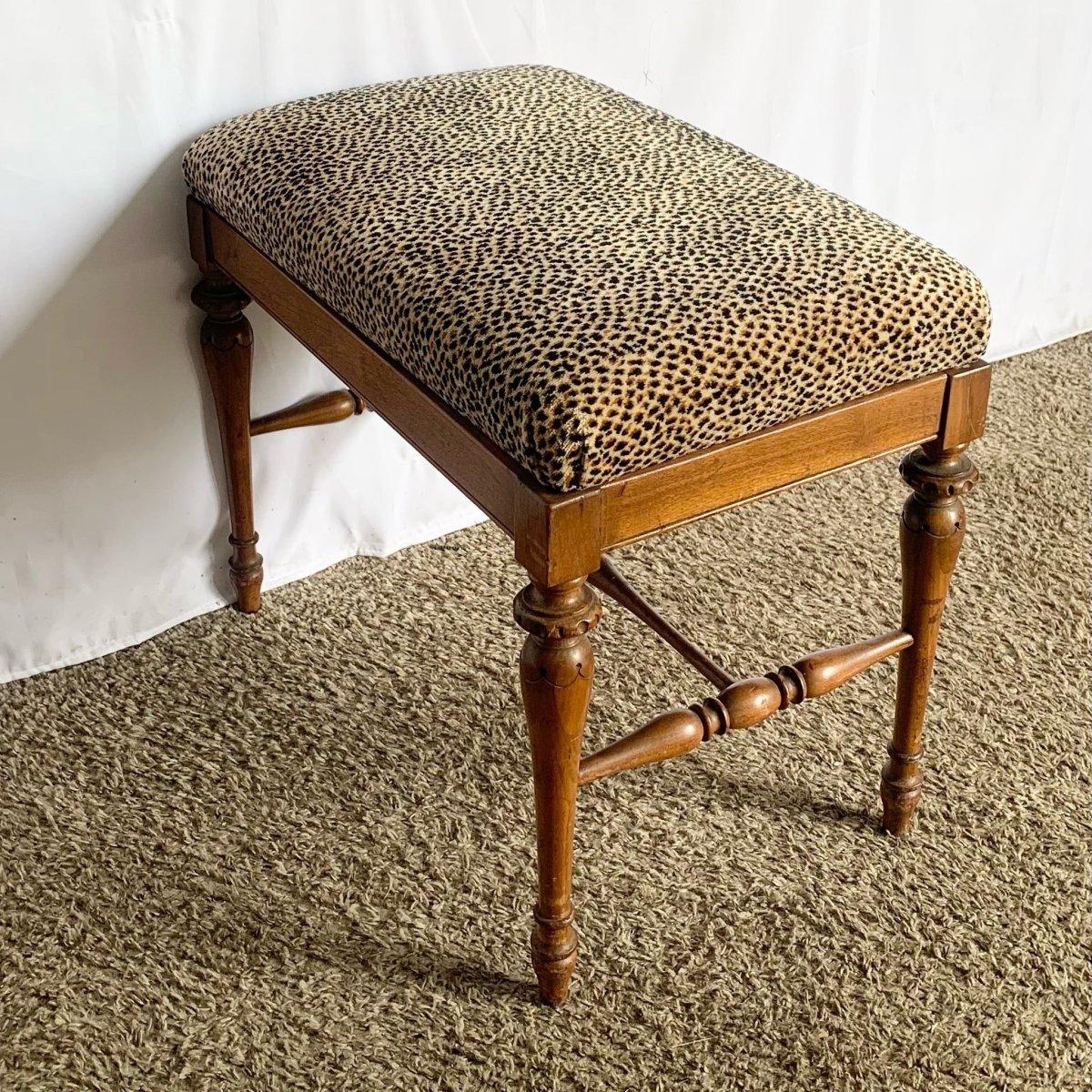 Vintage Leopard Fabric Wooden Low Bench For Sale 1