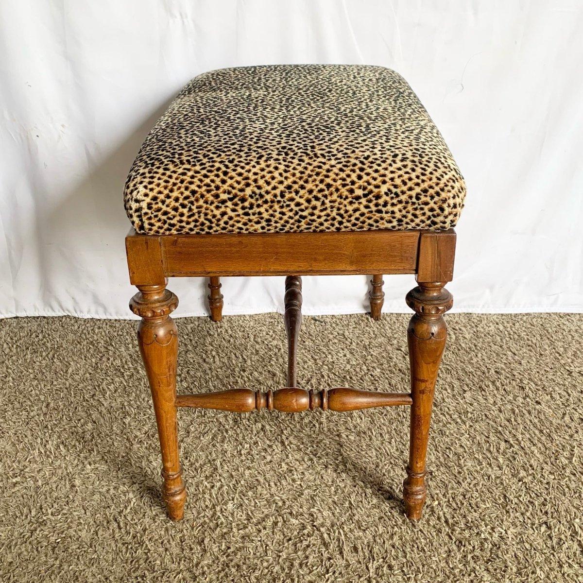 Vintage Leopard Fabric Wooden Low Bench For Sale 2