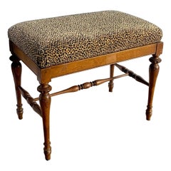 Vintage Leopard Fabric Wooden Low Bench