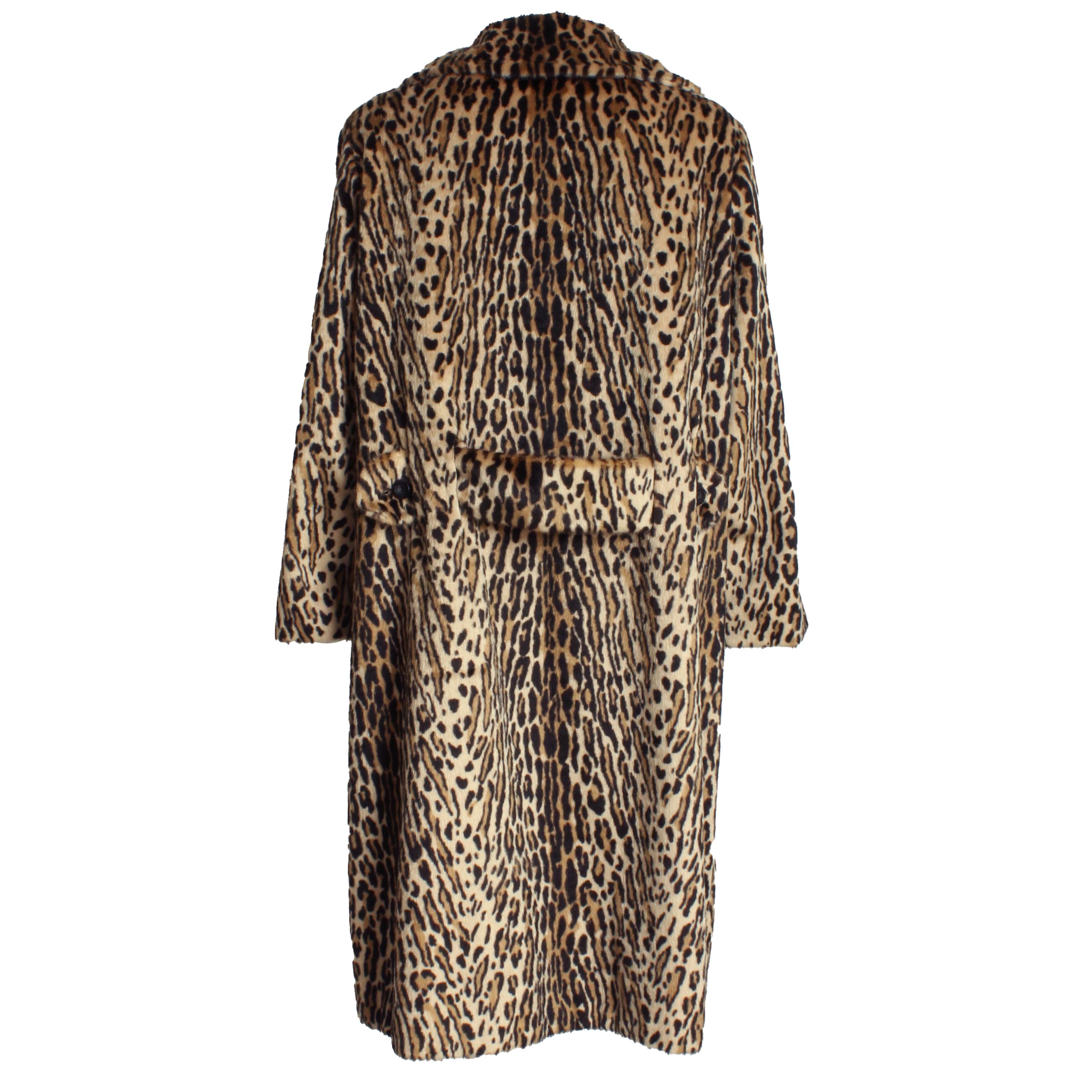 Vintage Leopard Fur Coat Faux Pony Fur Double Breasted Retro Fall Winter 1970s 1