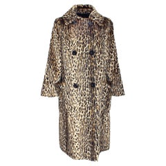 Vintage Leopard Fur Coat Faux Pony Fur Double Breasted Retro Fall Winter 1970s