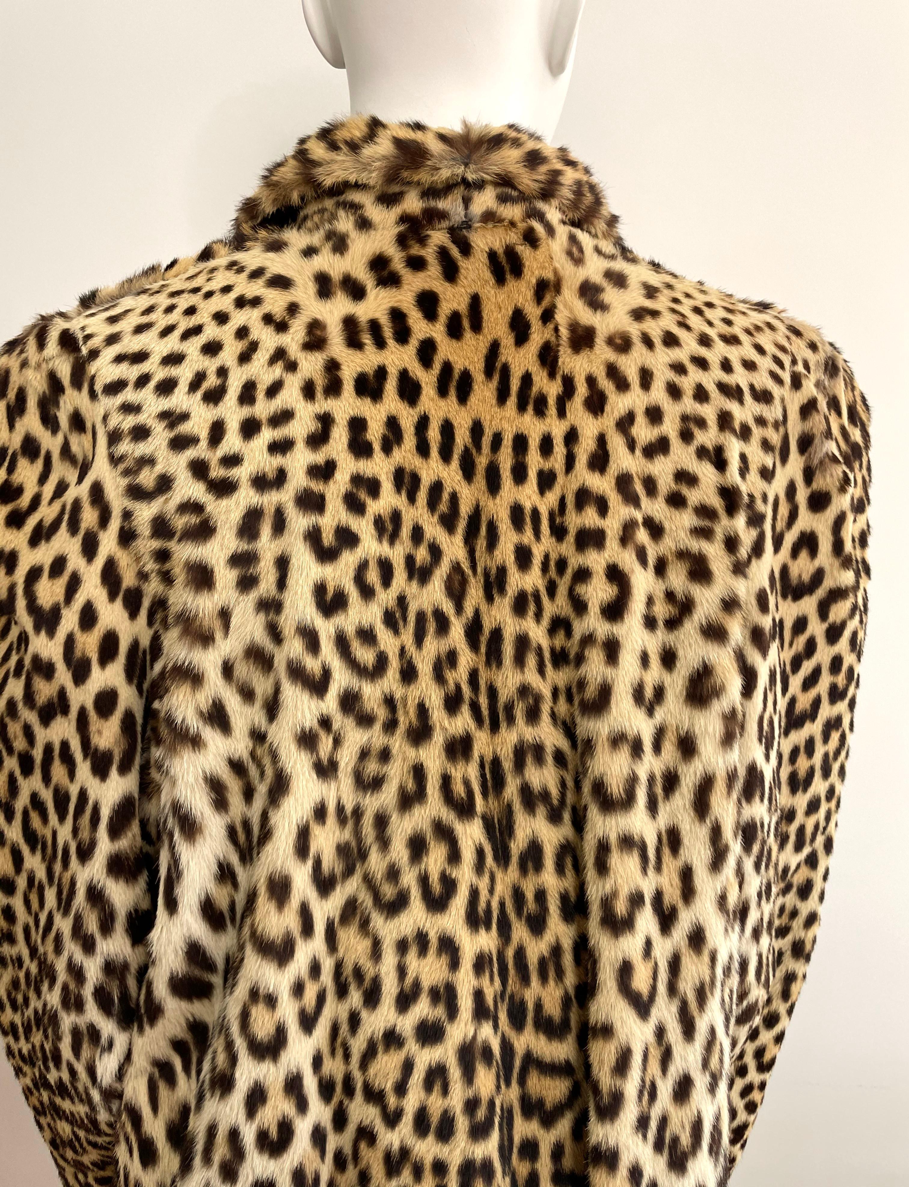 Leopard Pattern Print Fur Car Coat  For Sale 1