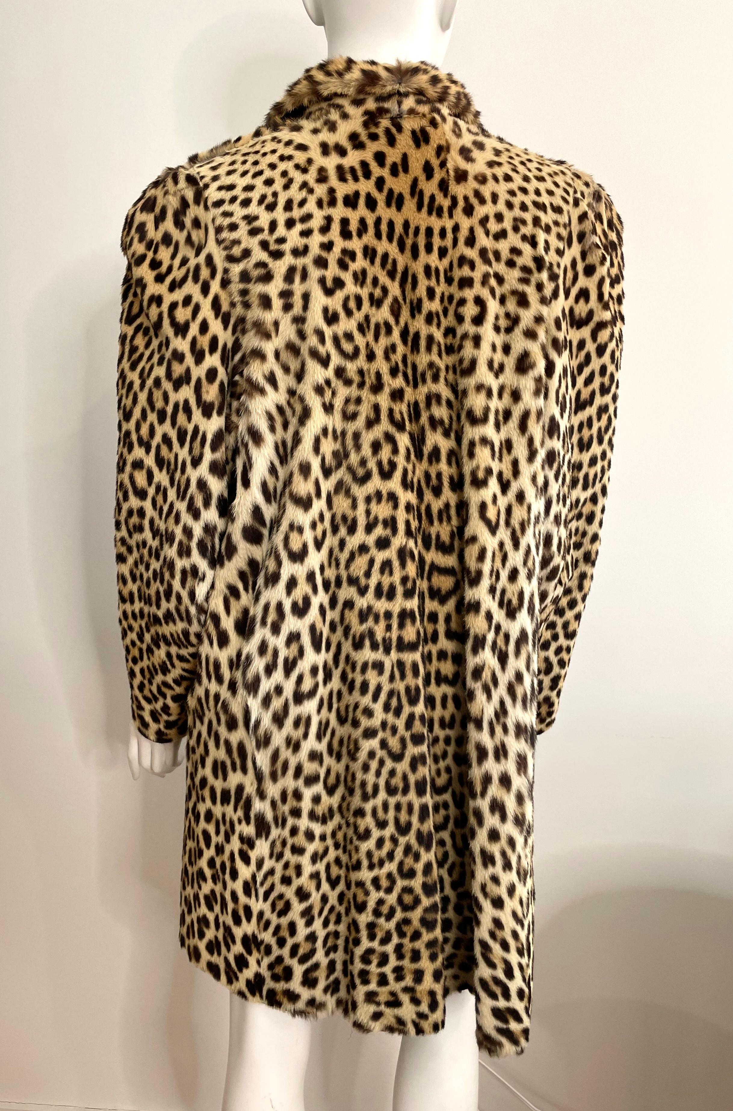 Leopard Pattern Print Fur Car Coat  For Sale 2