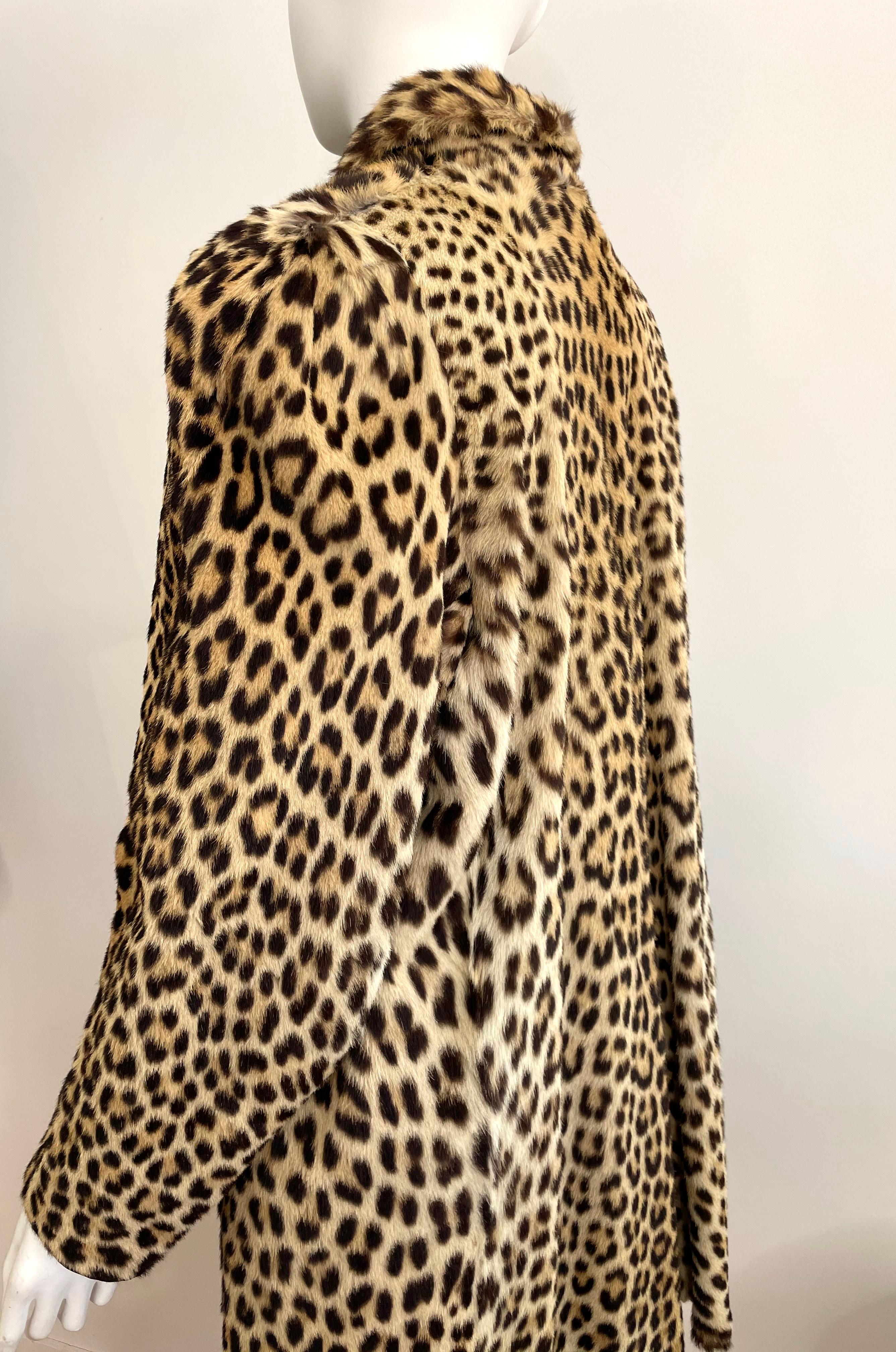 Leopard Pattern Print Fur Car Coat  For Sale 3