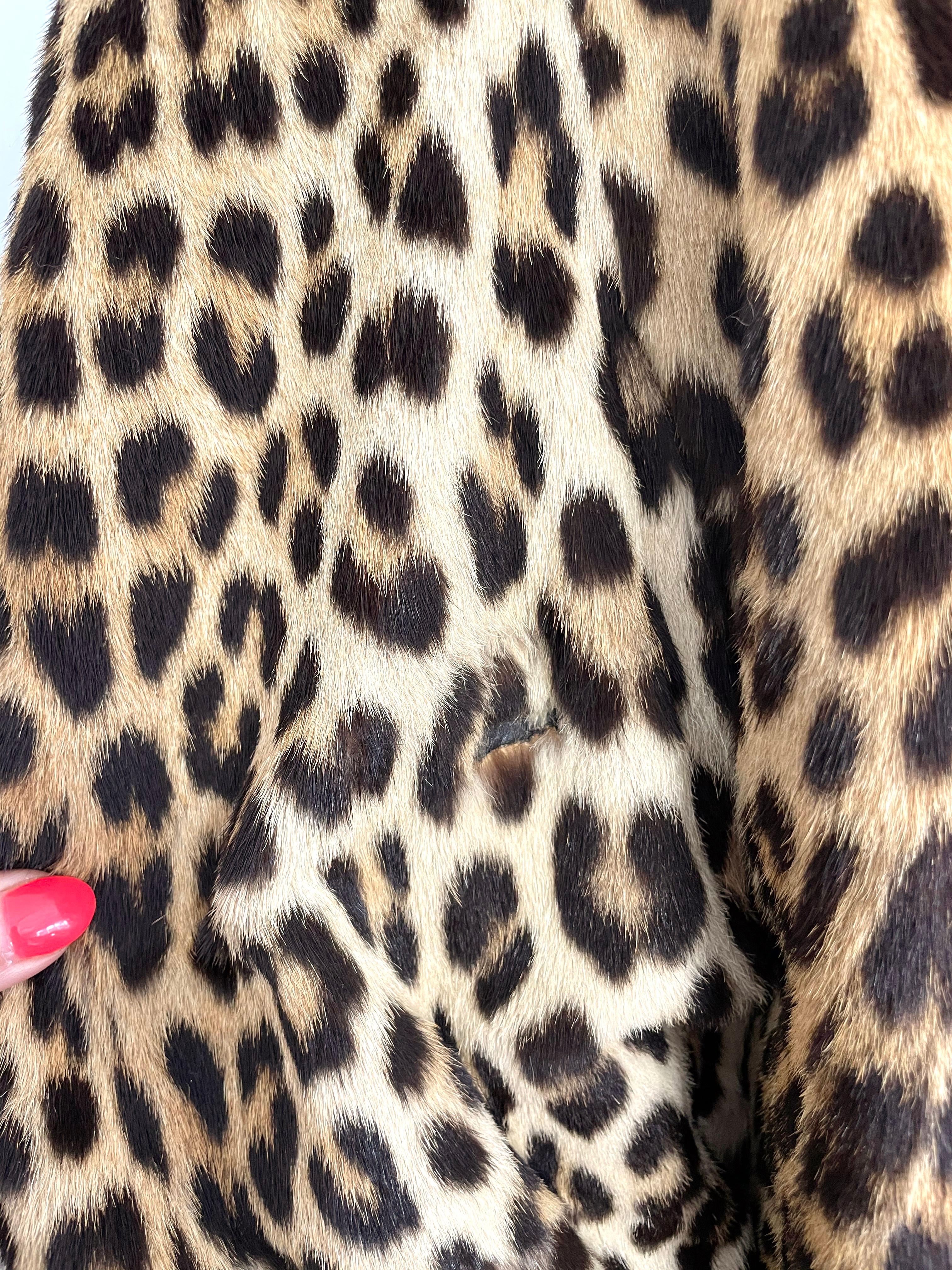 Leopard Pattern Print Fur Car Coat  For Sale 4