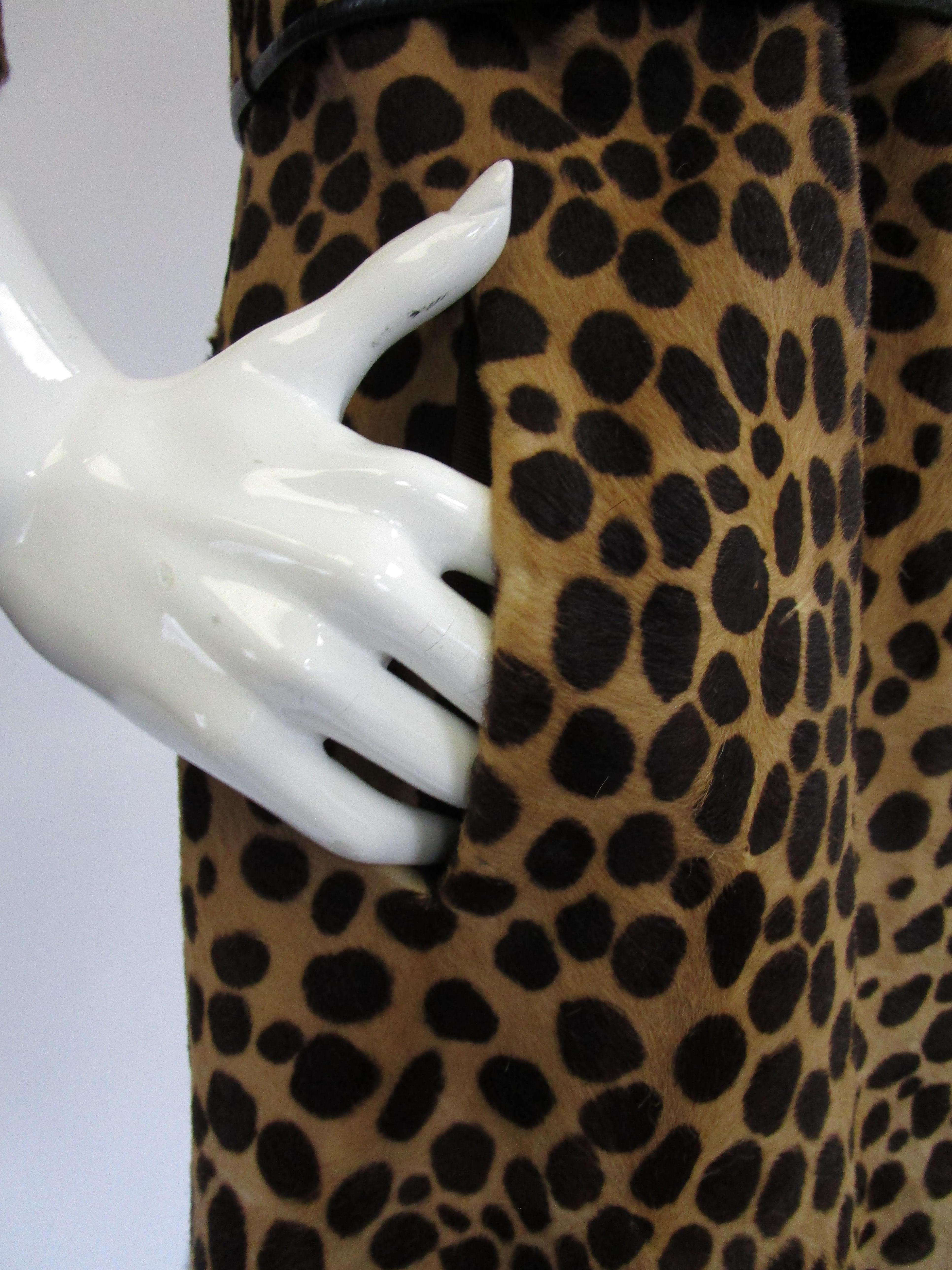 Vintage Leopard Print Calf-skin and Mink Trim Coat with Belt For Sale 4