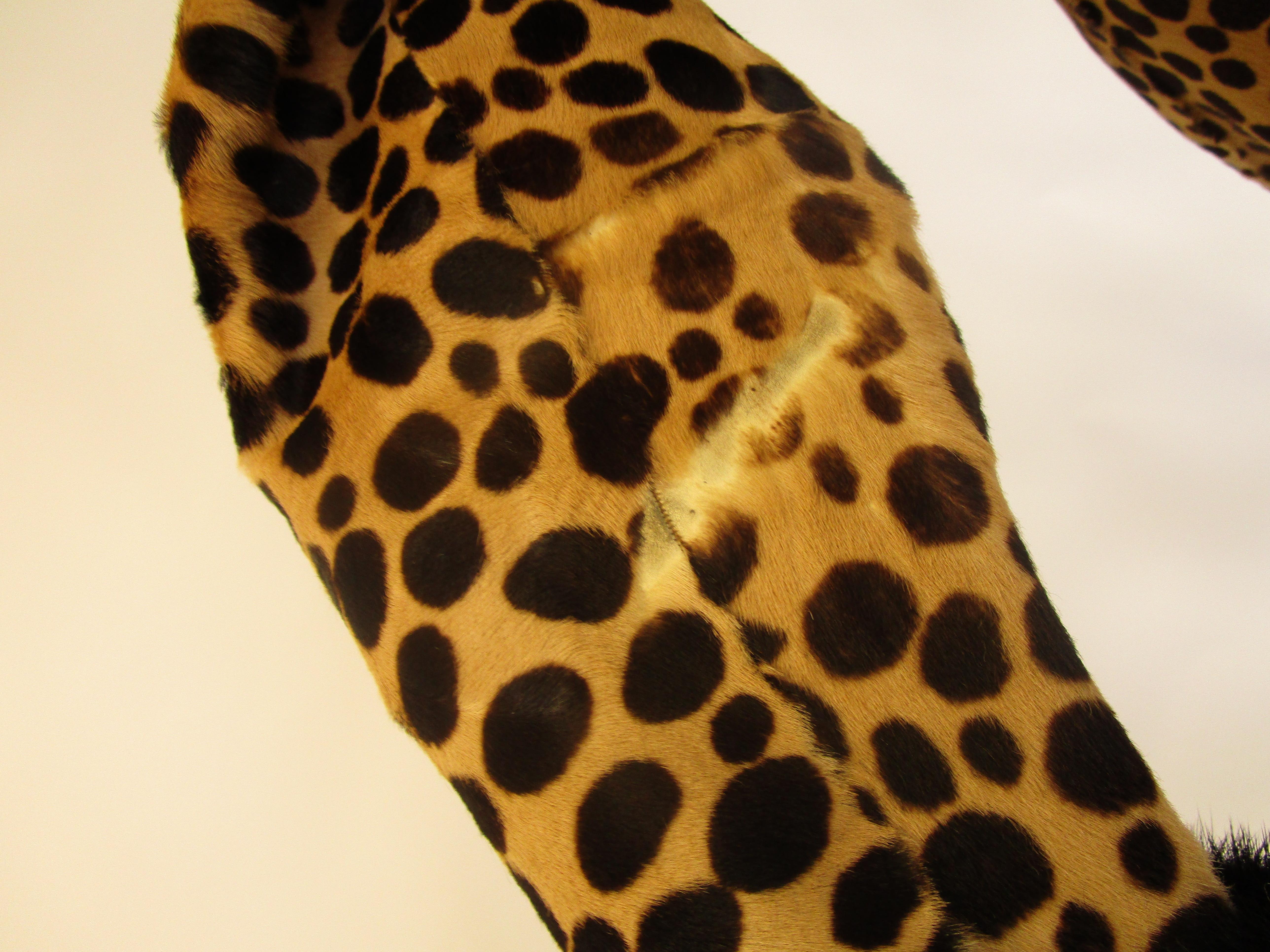 Vintage Leopard Print Calf-skin and Mink Trim Coat with Belt For Sale 10