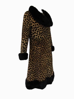Vintage Leopard Print Calf-skin and Mink Trim Coat with Belt