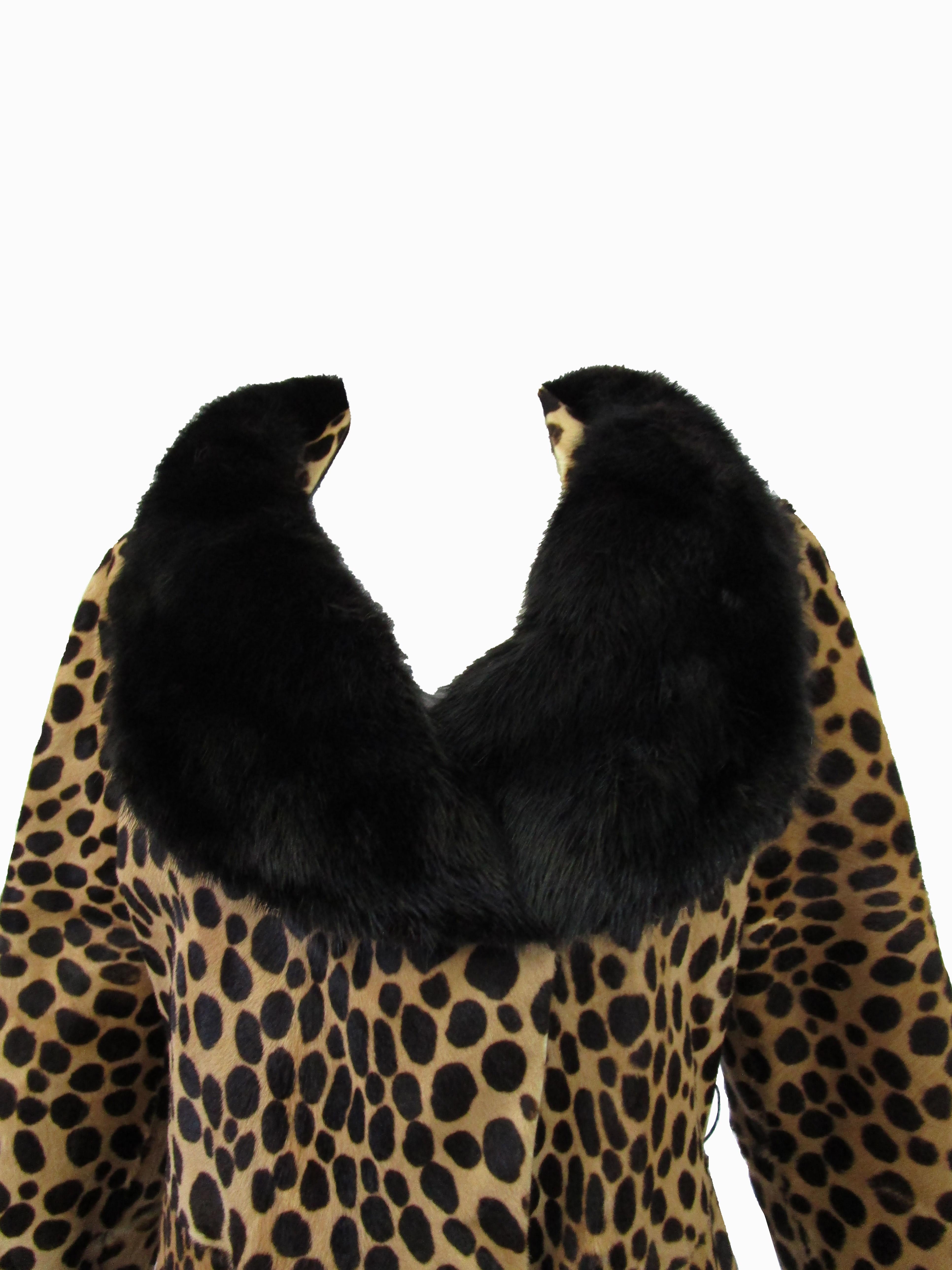 Vintage Leopard Print Calf-skin and Mink Trim Coat with Belt In Good Condition For Sale In Houston, TX