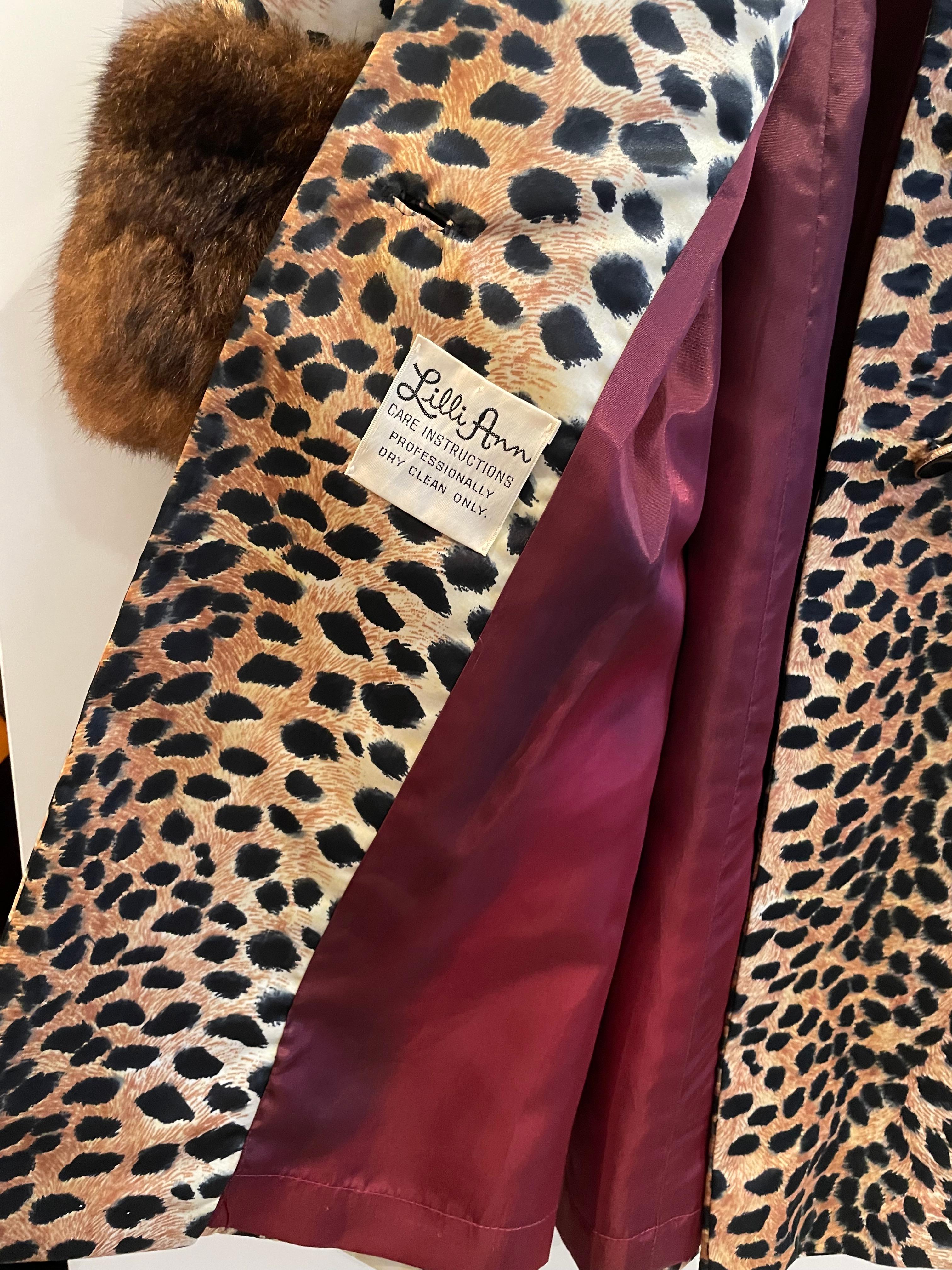 Vintage Leopard Print Coat Fox Fur Cuffs Sleeves C.1970s For Sale 6