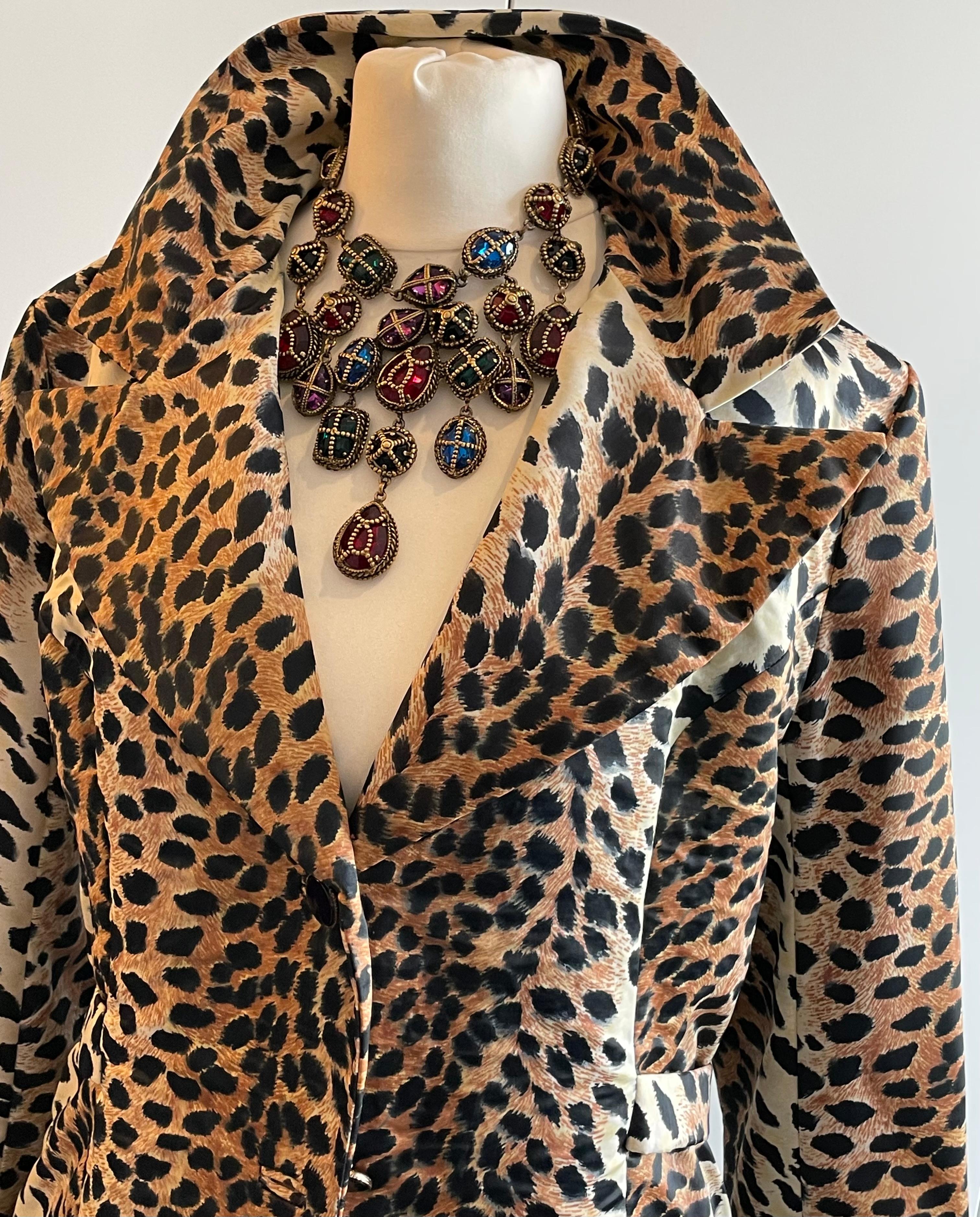 Vintage Leopard Print Coat Fox Fur Cuffs Sleeves C.1970s In Excellent Condition For Sale In London, GB