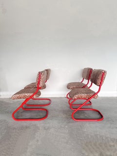 Vintage Leopard Print Dining Chairs Red - Set of 4