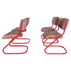 Sillas de comedor vintage con estampado de leopardo Rojo - Set de 4