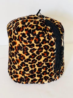 Vintage Leopard Print Faux Fur Turban Hat with Tassel