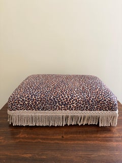 Vintage Leopard Print Footstool with Gold Fringe