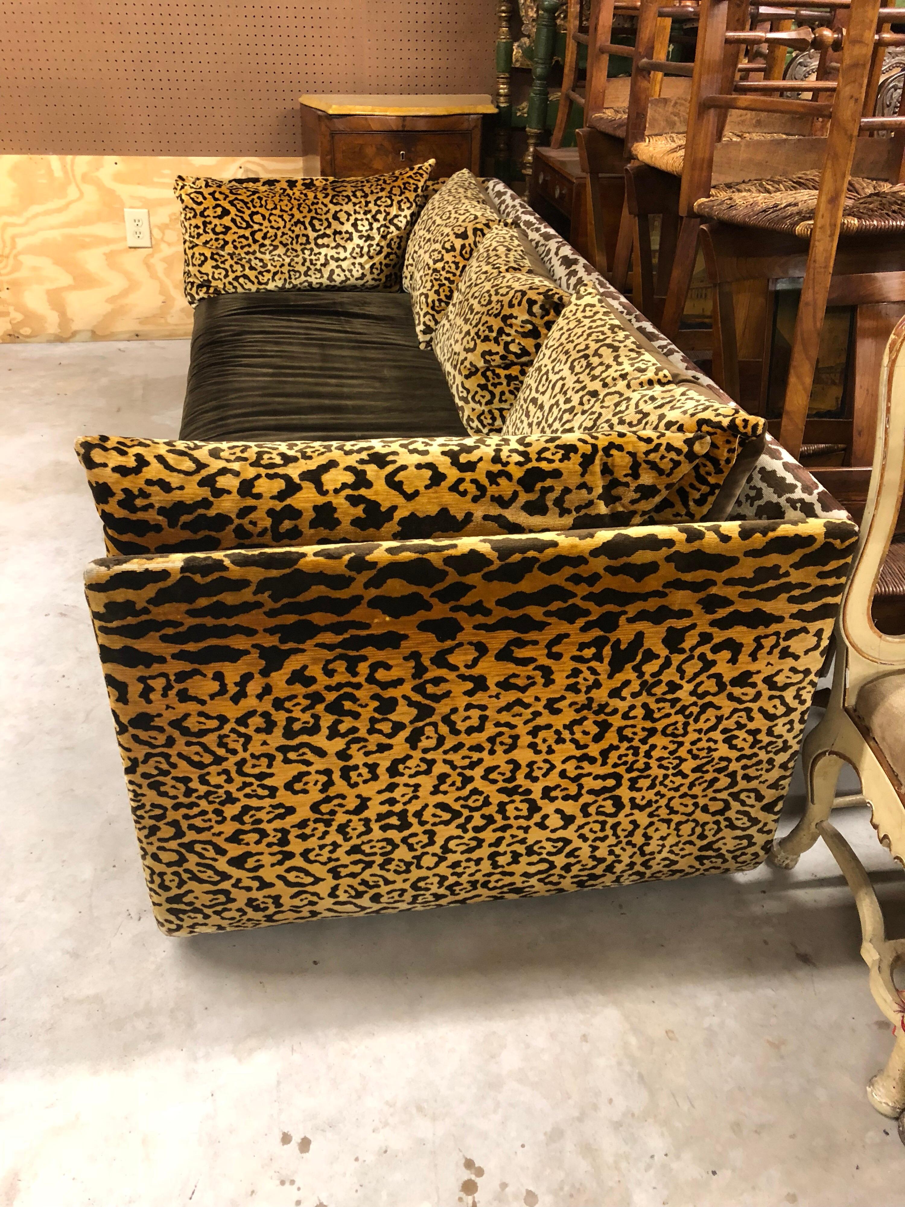 American Vintage Leopard Silk Velvet 1970s Sofa