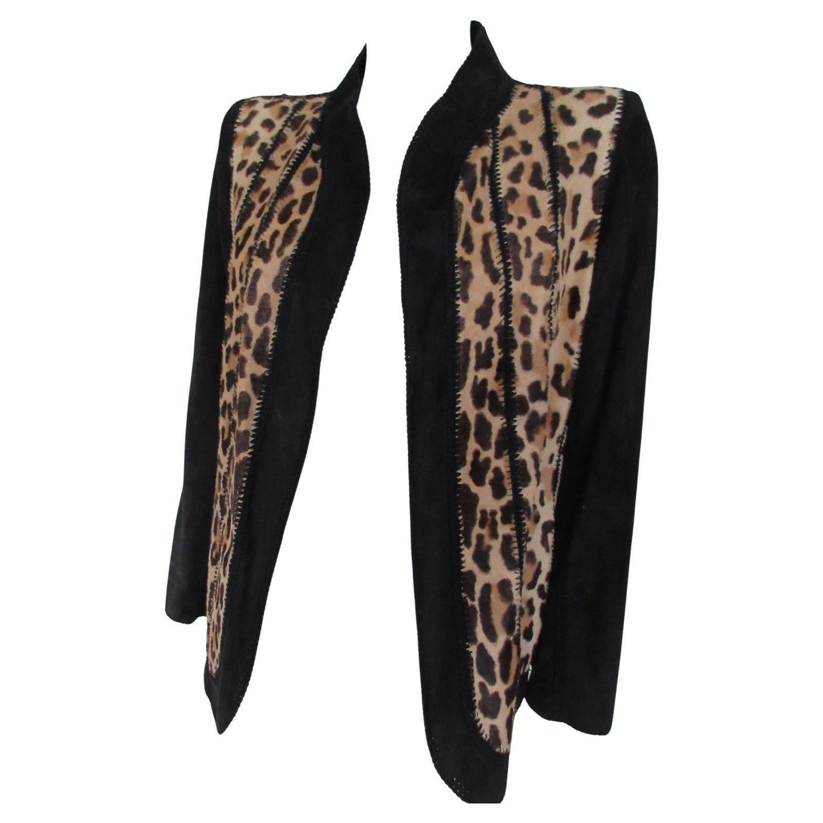 Vintage Leopard Vest with Suede Sleeves, Italy For Sale