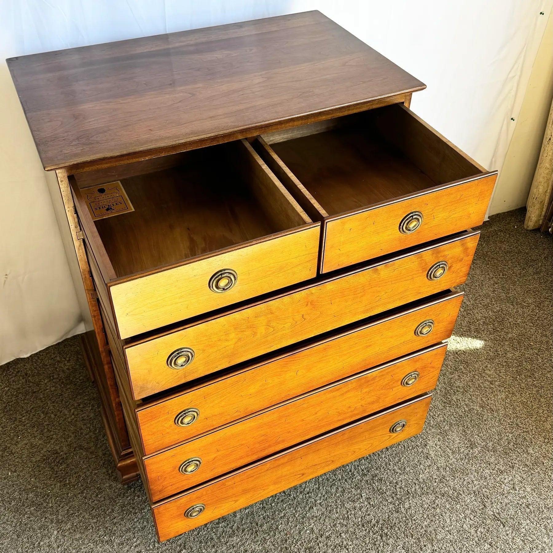 Vintage Leopold Stickley Highboy Dresser With Mirror - 2 Pieces For Sale 1