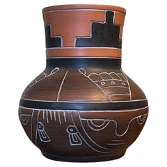 Vintage Leopoldo de Mexico Aztec Maya Red Clay Töpferwaren Volkskunst Vase