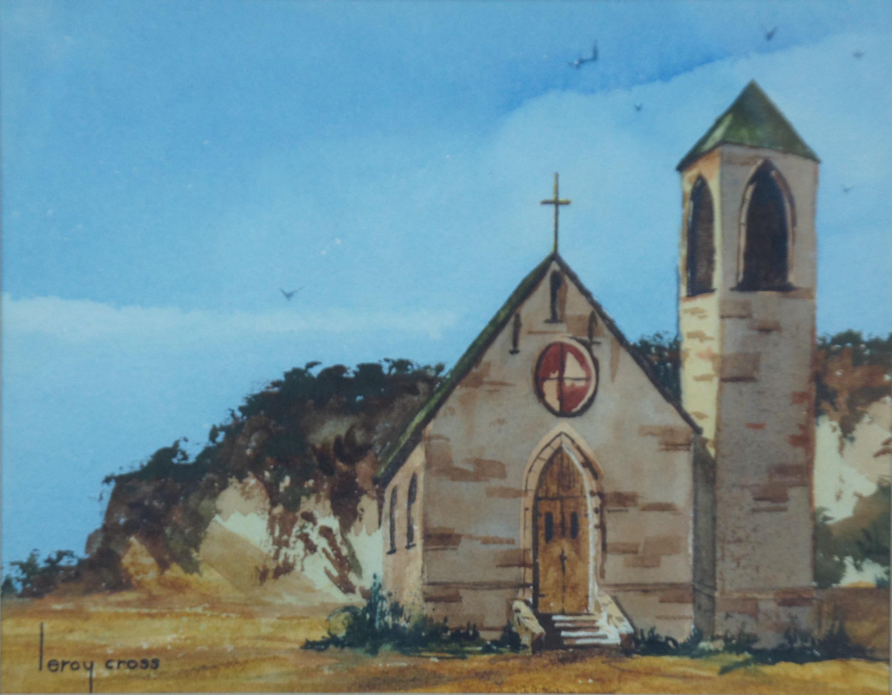 Spanish Colonial Vintage Leroy Cross Spanish Chapel New Mexico Church Watercolor Painting