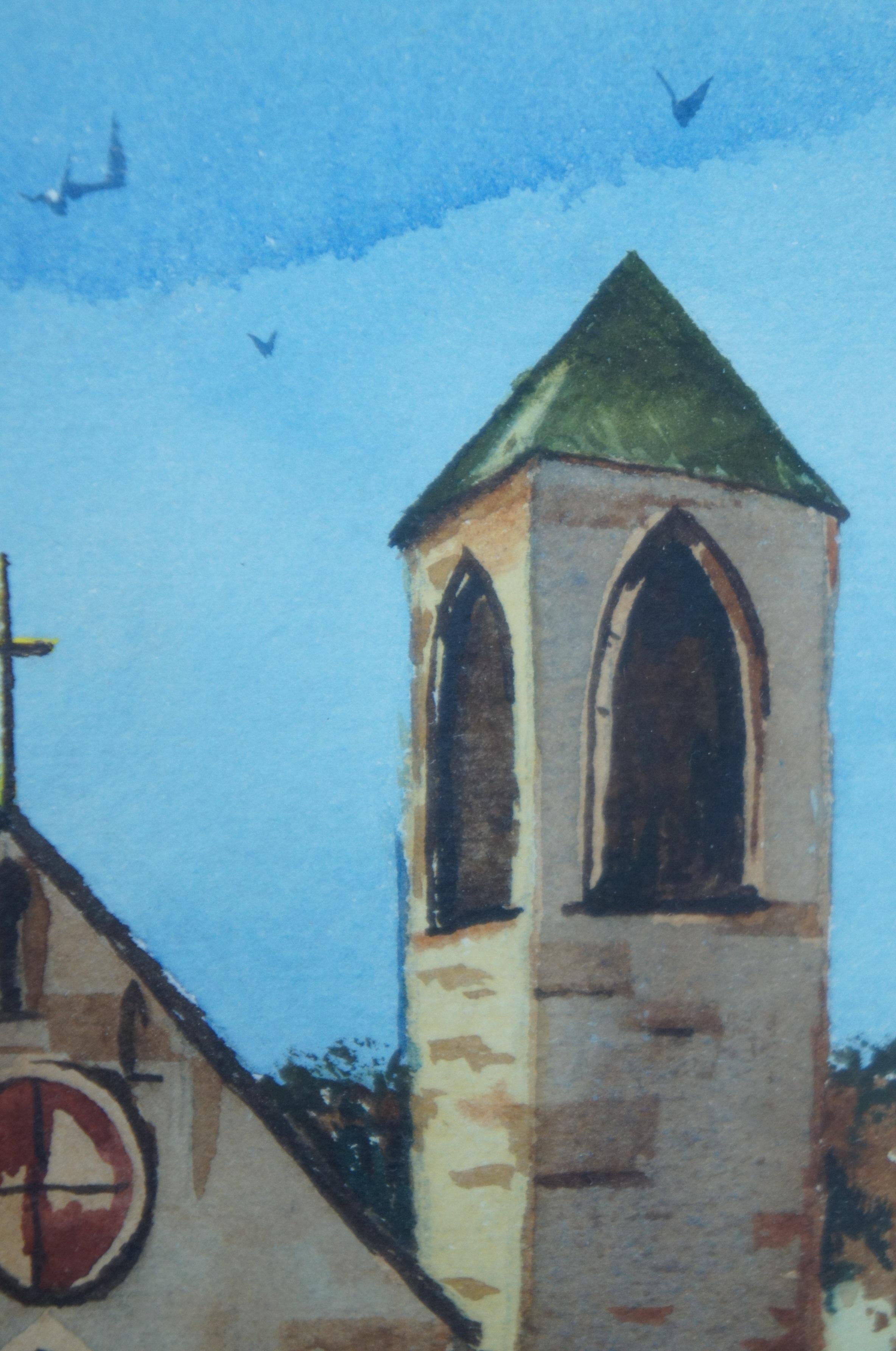Vintage Leroy Cross Spanish Chapel New Mexico Church Watercolor Painting 2