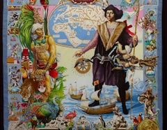 Hermès Silk Scarf, "Les Ameriques" by Kermit Oliver, 1992
