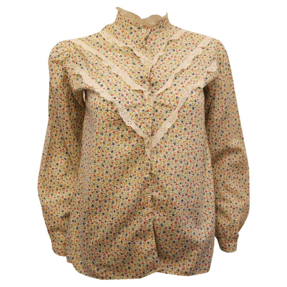 Vintage Les Amis , Firenze Floral Blouse with Broderie Anglaise Detail For Sale