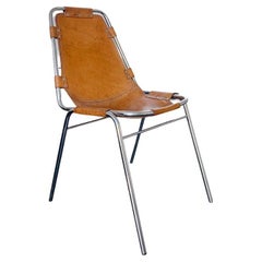 Chaise de salle à manger vintage Les Arcs sélectionnée par Charlotte Perriand en cuir chromé 1960